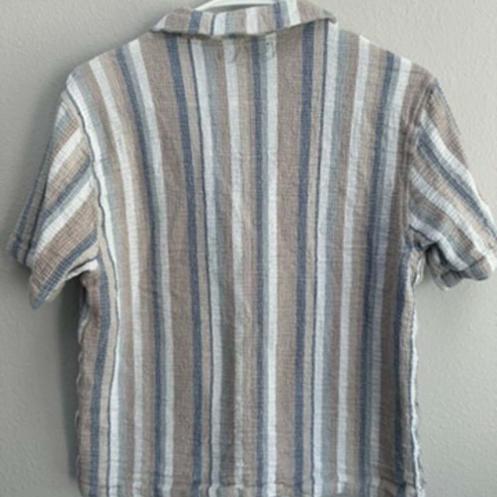Pac sun Striped khaki blue Button-Up short sleeve Shirt Small - Picture 4 of 4